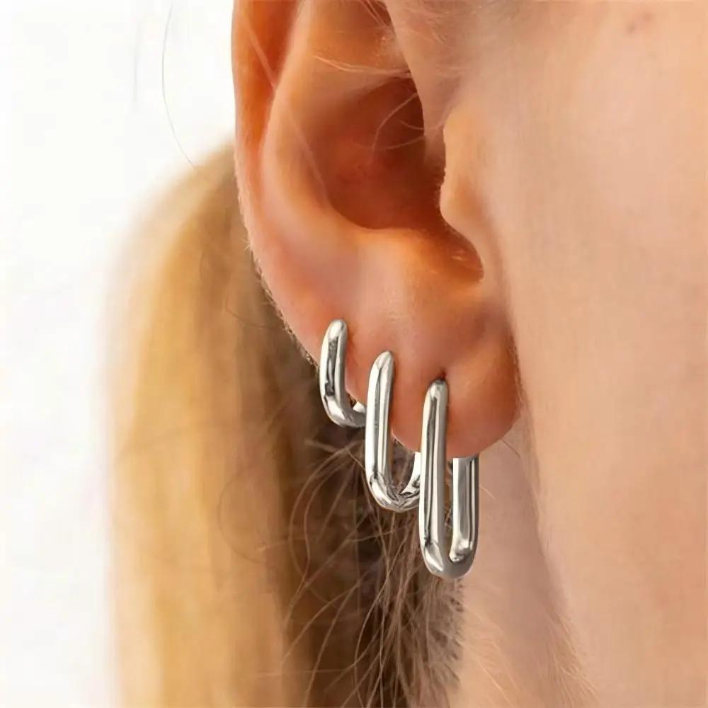 2/6PCS Mariasz Minimalist Stainless Steel Huggie PVD Plated Gold Color Square Hoop Earrings for Women Men Classic Jewelry