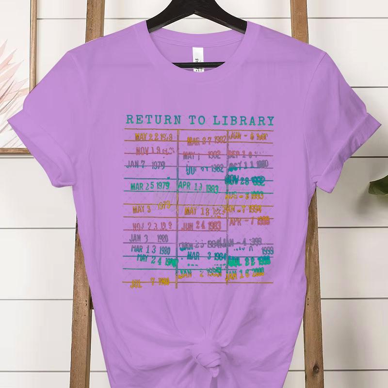 Library Book Classic Tops Vintage Book Due Date Bookish Rainbow Reading TShirt Return To The Library Graphic Womens Clothing