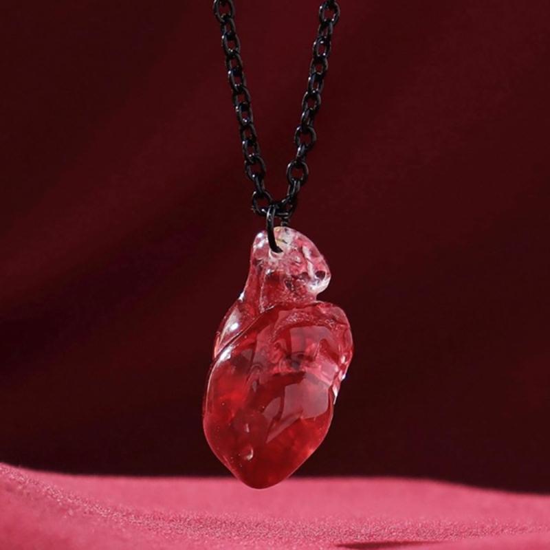 Funny Red Brain Pendant Necklace/Earings/Ring for Halloween Party Unique Heart Neckchain/Ear Drops Stylish Accessory