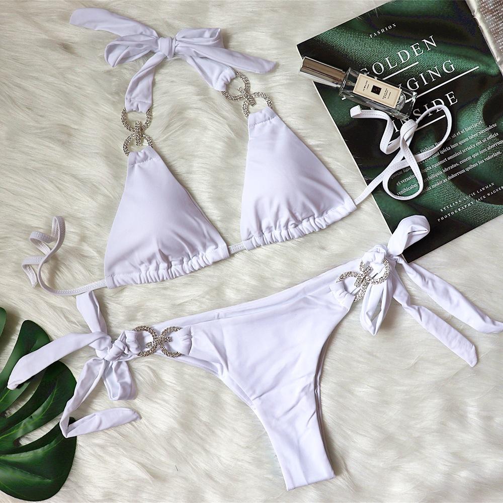 

Купальник Сексуальний кришталевий діамант однотонний ремінець бікіні пляжний купальник жінка S білий