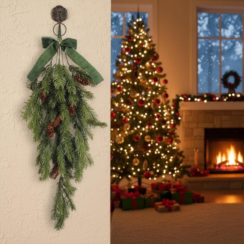 Artificial Plastic Pine Needle Branch Realistic Hanging Plant Ornament Christmas Tree Decoration For Indoor and Outdoor