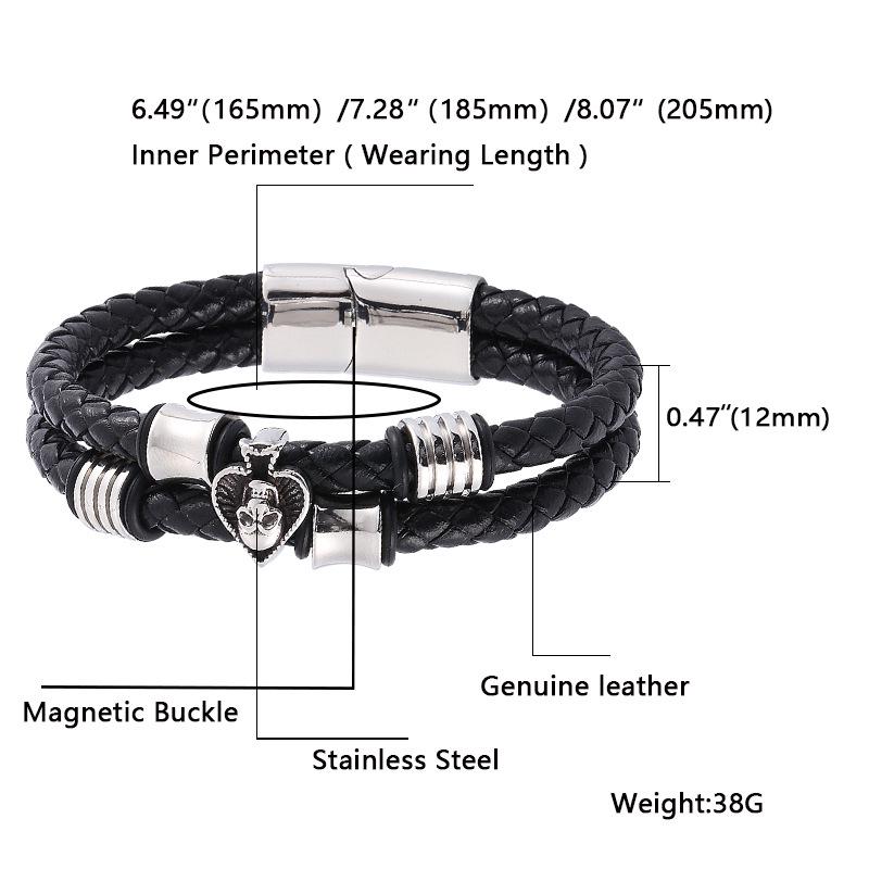 European & American Men's Woven Leather & Stainless Steel Bracelet