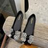 Fashion Rhinestone Silver French Square Head Flat Sole Shoes Women's Summer 2025 New with Skirt Retro Mary Jane Shoes
