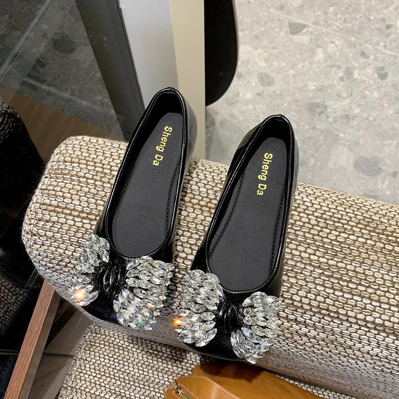 Fashion rhinestone silver French square head flat sole shoes women's summer 2025 new with skirt retro Mary Jane shoes
