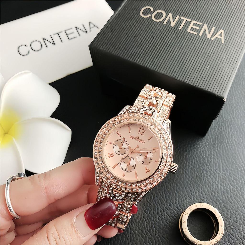 CONTENA Brand Fashion Dress Watch Ladies Luxury Rhinestone Quartz Watch Women Gold Watch