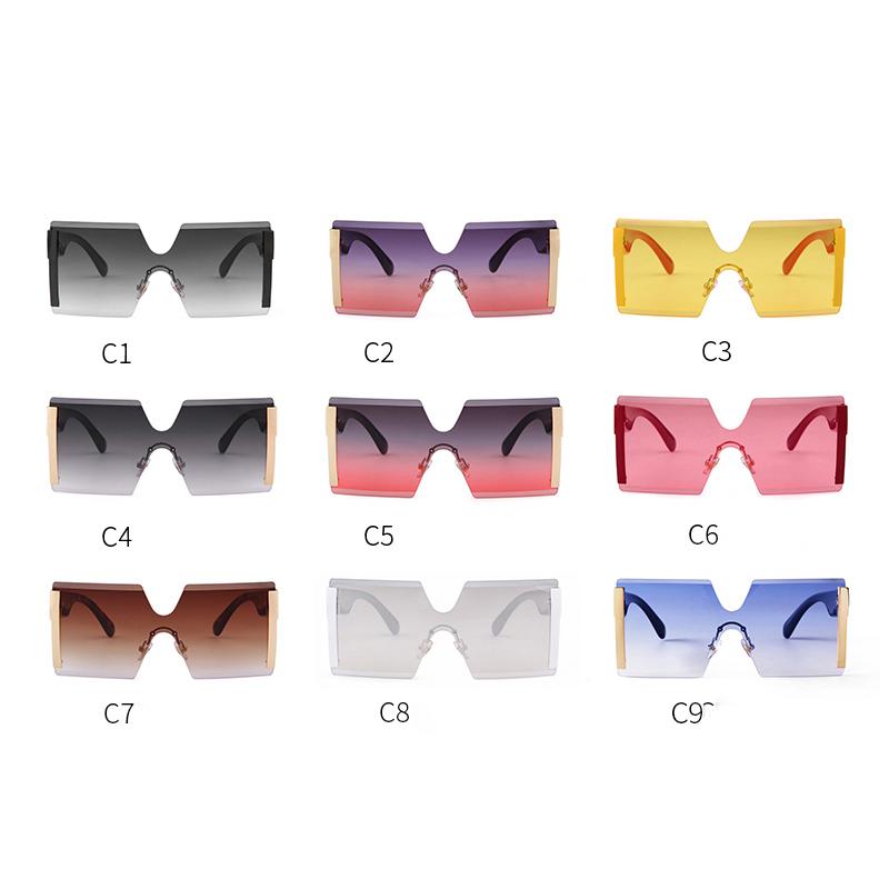 Fashion Gradient Square Rimless Sunglasses for Women Men Designer Trendy Blue Lens Oversize Sun Glasses UV S61G