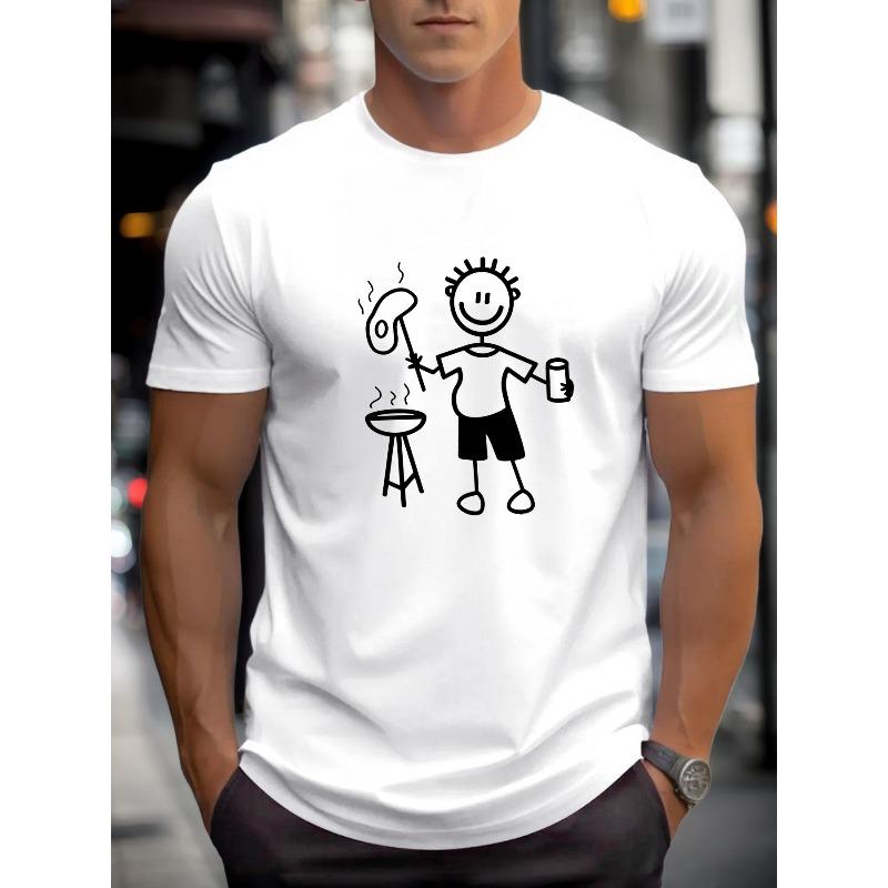 

European sizes Men S Casual Short Sleeve T-Shirt - Summer BBQ Graphic Print , Regular Fit Round Neck, Breathable Fabric 4XL білий