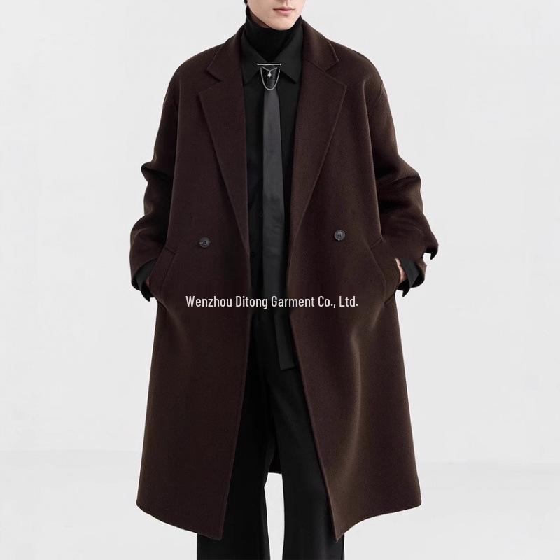 Men's Long Wool/Down Lapel Winter Coat