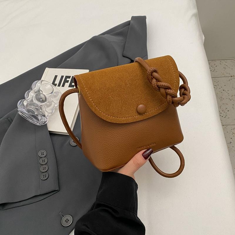 Retro Solid Color PU Leather Small Shoulder Bag Autumn and Winter Women's New Bucket Crossbody Bag CLE