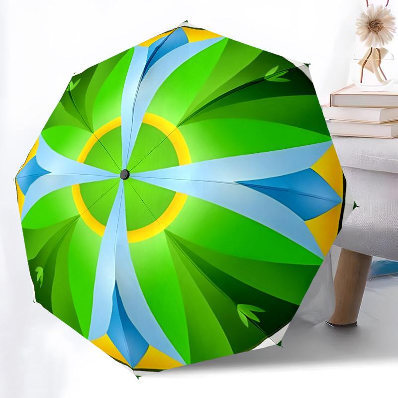 1PC Green Leaf Pattern Automatic Open/close Umbrella with 8-Rib Structure for Women/Men, All-Season Use - Travel Essential, Stylish Accessory, Highqua