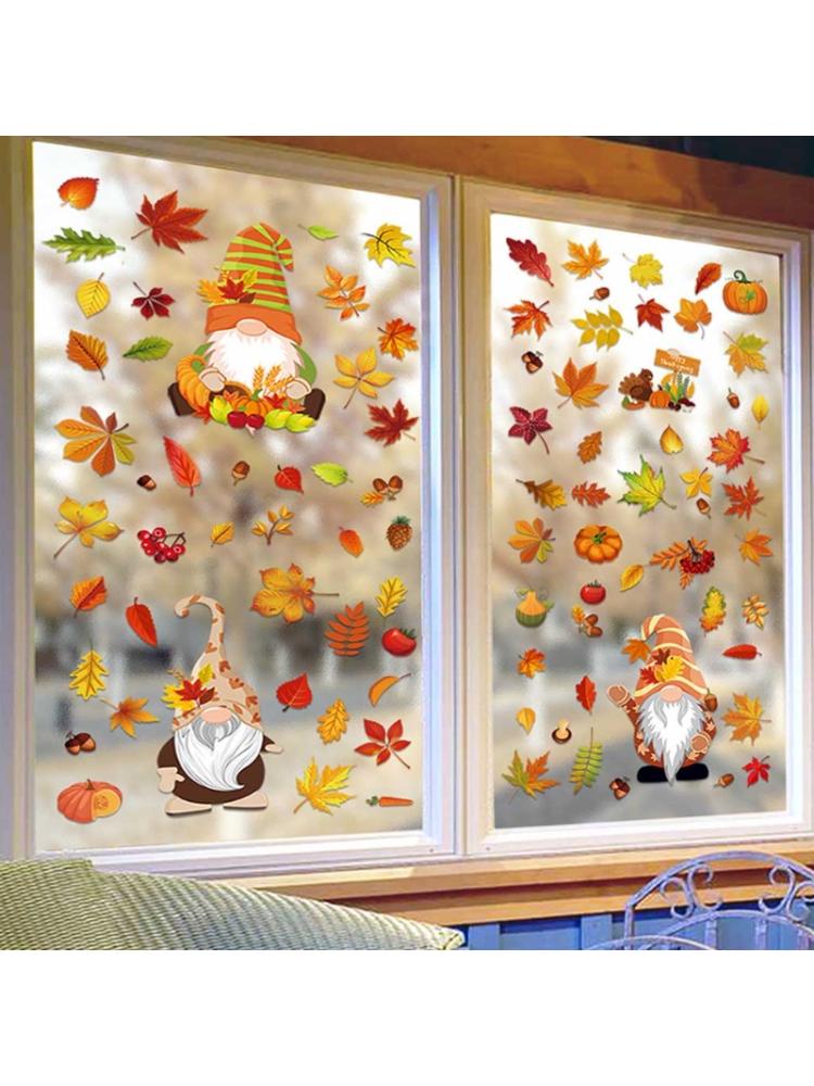 6 blätter Herbst Thanksgiving Gnome Fenster Klammert Aufkleber Maple Leaf Wand Aufkleber
