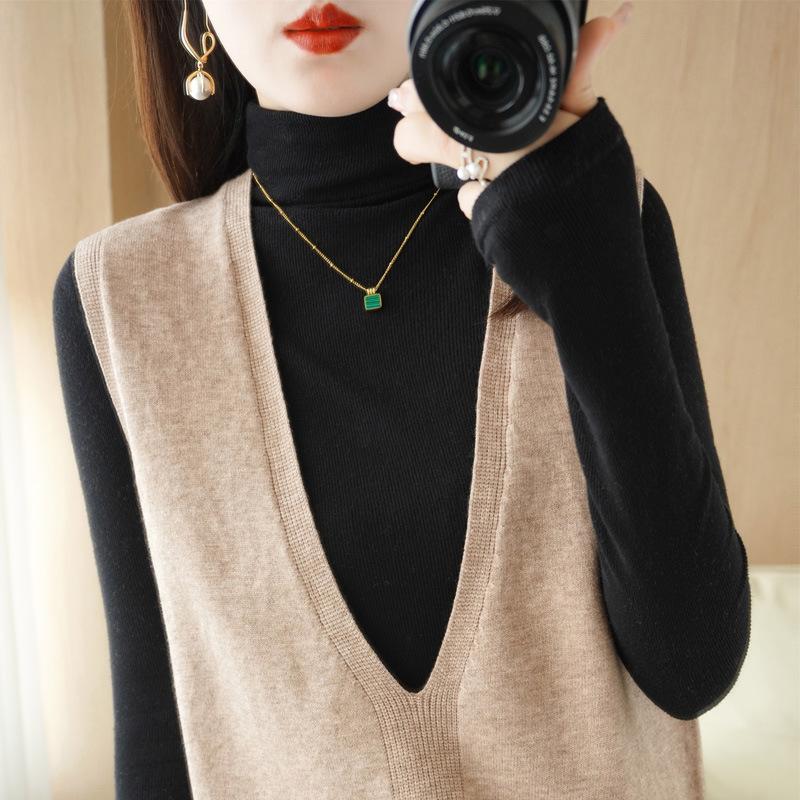 Knitted Sweater Vest Women Waistcoat Autumn Loose Heart Hollow V-Neck Irregular Pullover Vest