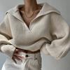 Loose Sweater Women Knit Lantern Sleeve Casual Tops Big Lapel Pullover Short Autumn Casual Simple Sweaters Winter Basic Clothing
