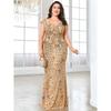 New European and American Style Plus-Size Sequined Evening Dress, Elegant Slim-Fit Fishtail Gown, Long Dress for Toasting At Weddings