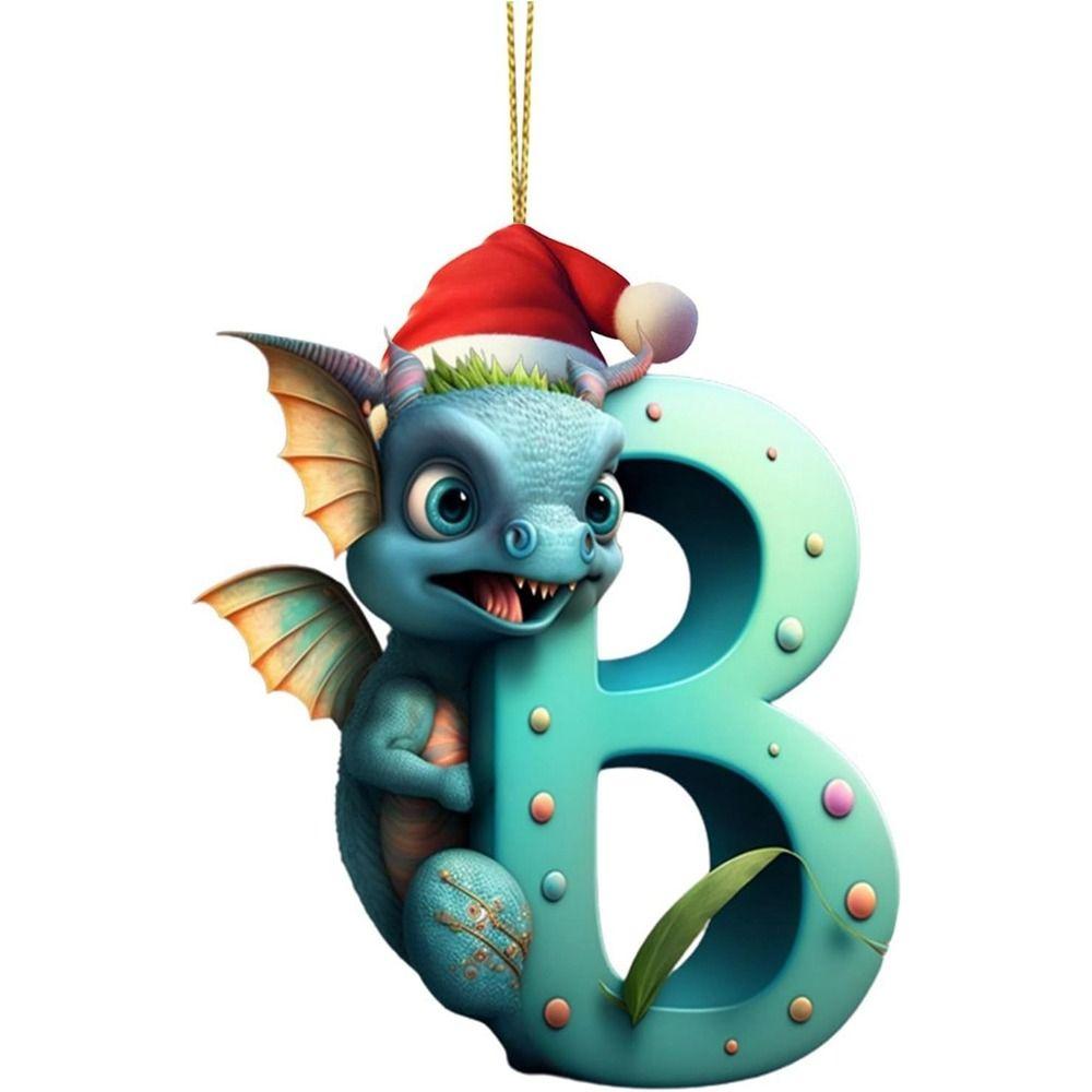 Acrylic 26 Letters Christmas Dragon Pendants Printed Pattern Christmas Tree Pendants  New Year