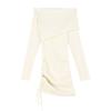 Pure Desire Hot Girl One-word Off-the-shoulder Long-sleeved Knitted Dress Women Sexy Slim Tight Drawstring Package Hip Short Skirt