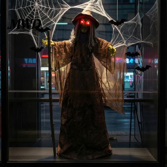 Motion Sensor Haunted Props Halloween Scary Animatronics Witch Decoration, Sound Activated Standing with Creepy Secret Room Accessories Voice, Horror