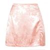 Elegant Floral Pattern Satin A Line Short Skirt With Zipper For Summer Women
