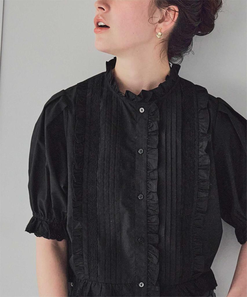 Titibait Ruffle Lace Design Blouse AFXP4267 L Black Women's