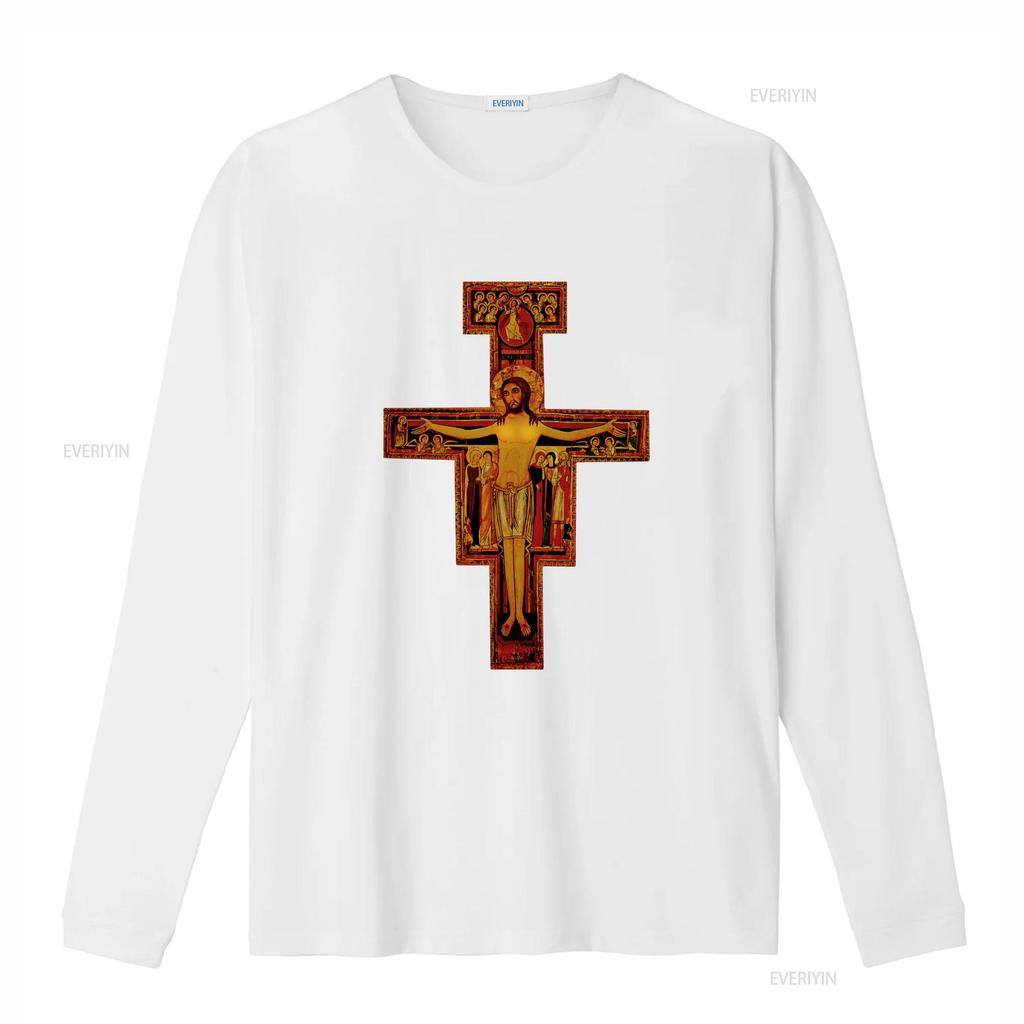 St Francis of Assisi San Damiano Cross Catholic Eastern Retro Unisexs T Shirt Vintage Washed Slightly Casual Stylish Versatile