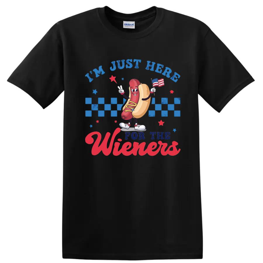 Hot Dog Just Here for the Wieners Funny T Shirt Humor Graphic Tee