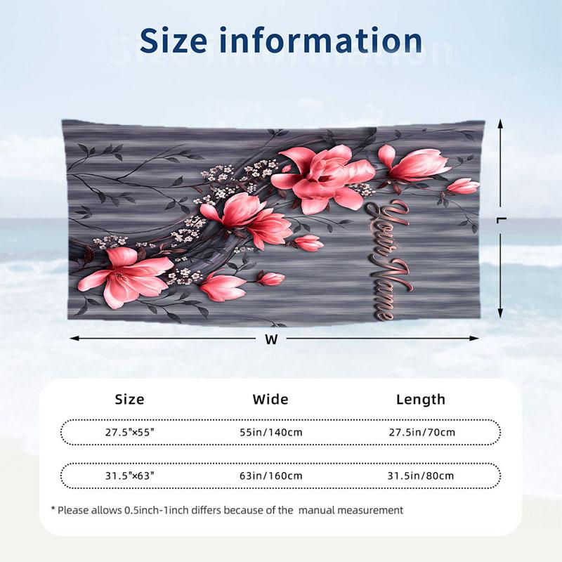 Floral Garden Theme Beach Towel Personalized Custom Name & Text Soft Quick Dry Beach Towel for Swimming Travel