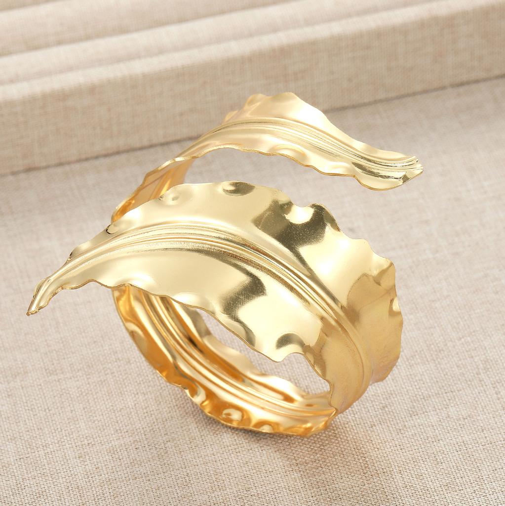 Personalized Leaf Opening Irregular Bracelet, Exaggerated Punk Pleats Wrapped Metal Bracelet
