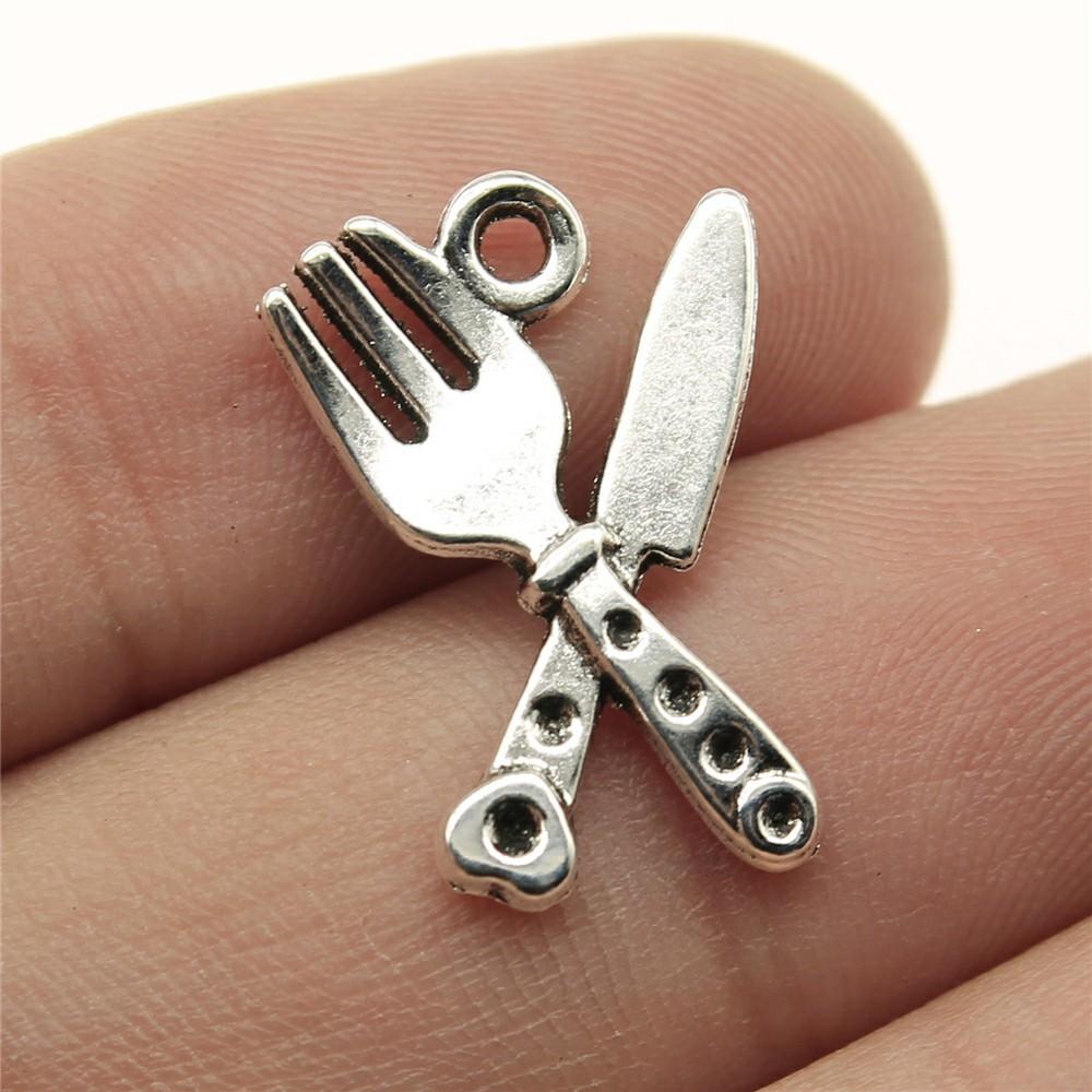 20pcs Tableware Dinnerware Dinner Set Dinner Service Knife Spoon Fork Charms For Jewelry Making DIY Crafts