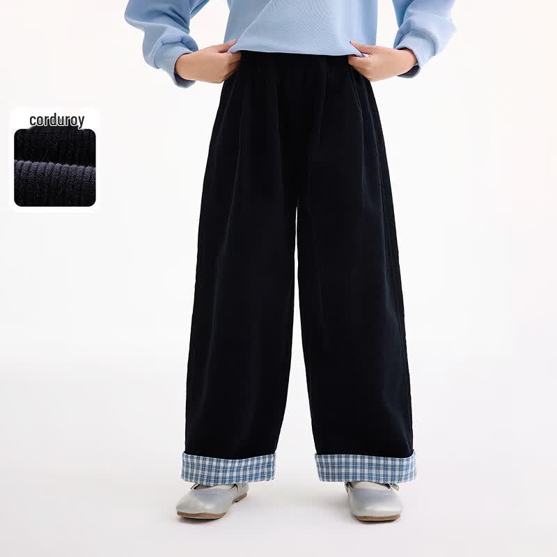 Girls Corduroy Plaid Cuffed Wide-Leg Pants 13-14 Y