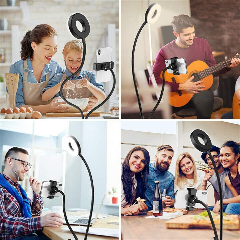 LED Ring Light Phone Holder with Three Color, Foldable LED Desk Lamp with Stand for Live Cooking Videos And Makeup Lighting.