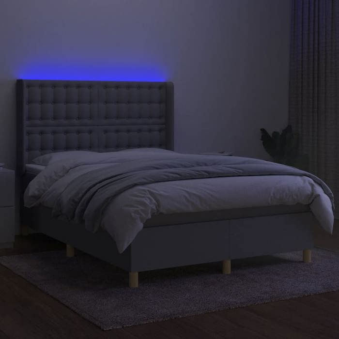 VidaXL Slat Bed Base with Mattress and LED, Upholstered Bed, Double Bed, Adult Bed for Interior Bedroom, 3139189