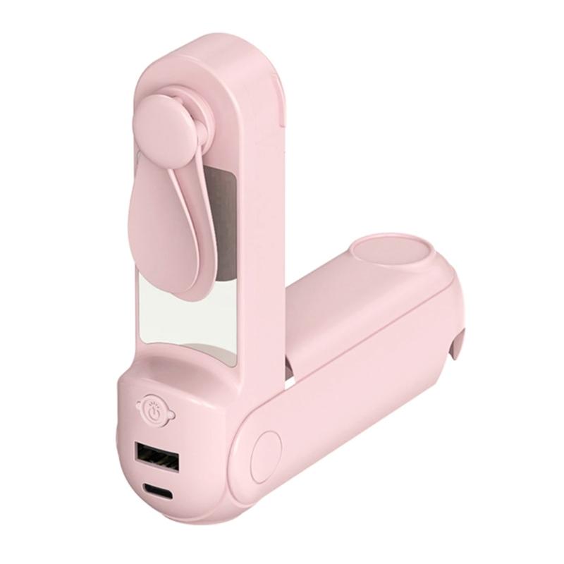 

Rechargeable Small Fan with Strong Wind Speeds Builting in Light and Phone Holder Suitable for Small Space Cooling розовый
