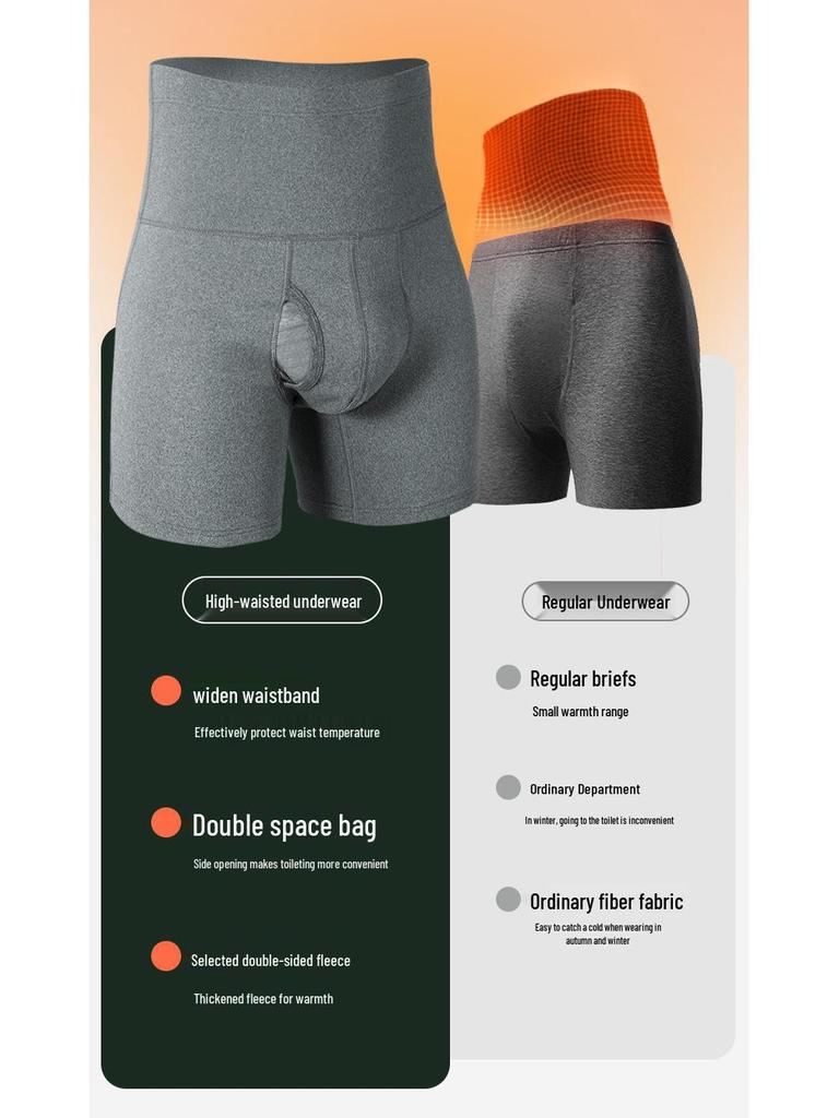 Men's High Waist Tummy Control Plus Size Anti-Chafing Warm Fleece Lined Sport Boxer Shorts