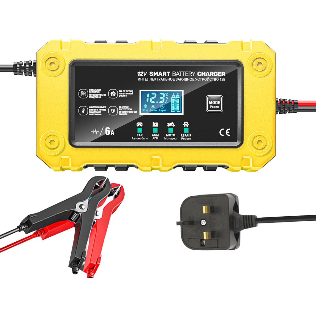 6A 12V Car Battery Charger Battery Maintainer Trickle Charger Smart Charger for Auto Motorcycle Lead-Acid AGM GEL Batteries