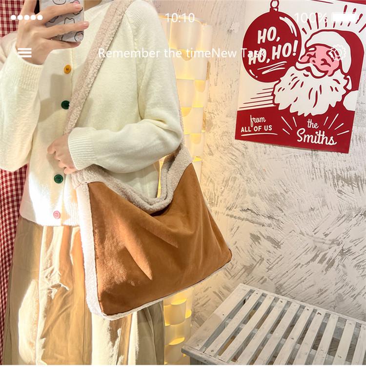 Retro Lambswool Spliced Shoulder Bag - Autumn/Winter Fashionable and Versatile