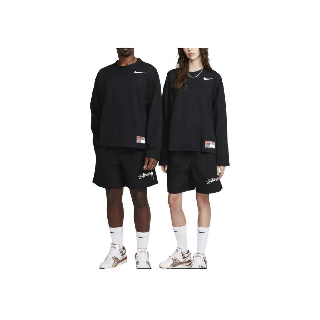 Nike X Stussy Co-Branded FW23 Logo-Print Mesh Langarm-T-Shirt Unisex Oberteile Schwarz FJ9165-010