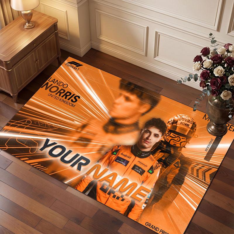Lando Norris Personalized Crystal Velvet Carpet, Customized Name Text Soft Anti‑Slip Rug for Living Room Bedroom