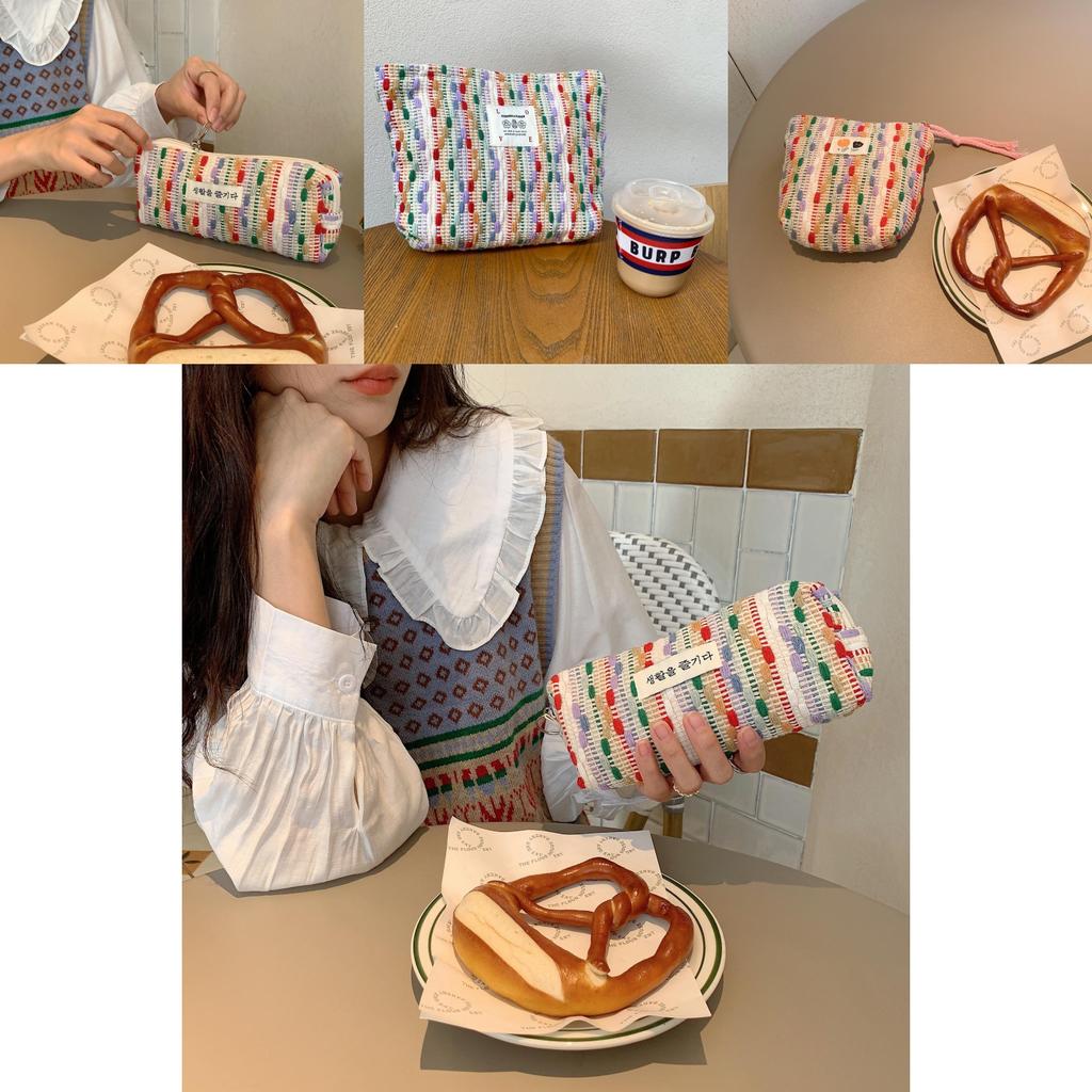 Colorful Rainbow Mini Canvas Cosmetic Bag Small Bag Coin Purse Student Pencil Case Wrist Bag