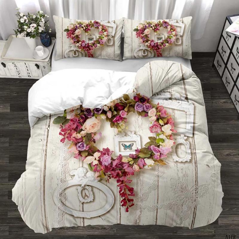 Wedding Pattern Flower Bedding Set Winter Duvet Cover Sets Reactive Printing Rose Comforter Cover Sets Red Adult King Dropship