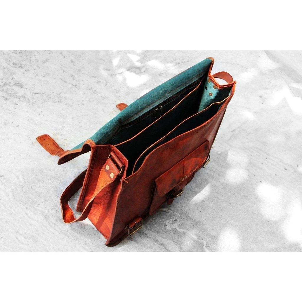 Laptop Bag Briefcase Men's Goat S Vintage Brown Leather Messenger Bag Shoulder