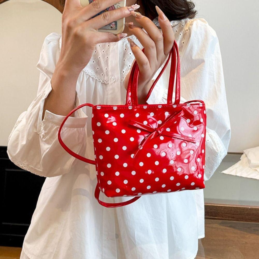 Polka Dot Lace Plaid Handbag Bowknot Sweet Crossbody Bag Portable Lattice Cherry Handbag  Students