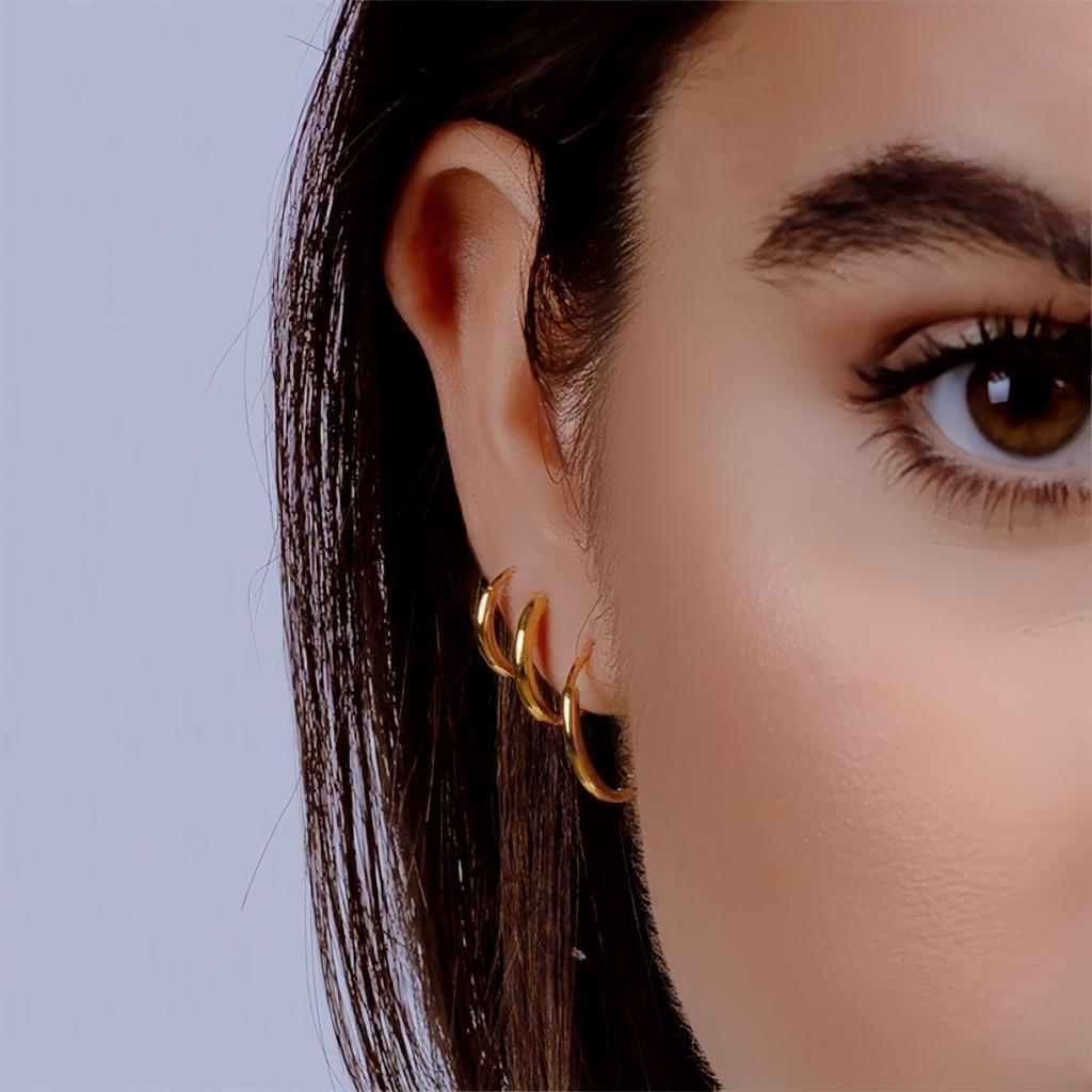 Trend Black/Gold Color Classic Stainless Steel Men Women's Hoops Earrings Minimalist Y2k Small Round Circle Piercing Ear Jewelry