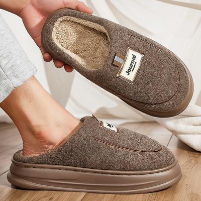 Men's Home Slippers Fall Winter House Warm Plush EVA Platform Sole Indoor Footwear Fashionable Letter Print Design Memory Foam House Shoes Plus Size
