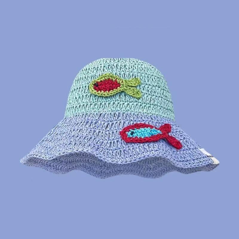 Breathable Bucket Hat for Women Fisherman Hat with Contrast Color Elegant Straw Hat Lady Foldable Floppy Hat for Travel