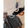 Contrasting color crew neck knitted bottoming shirt women's spring slim-fitting and thin top, warm inner sweater