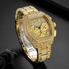 Gold Watch For Men Hip Hop Bling Bling Tonneau Quartz Watches For Large Man Waterproof Millerable Hand Clock Gift