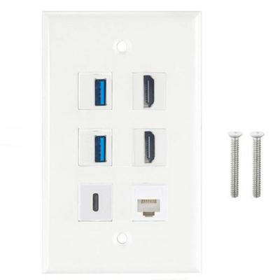 Decorative Wall Panel 6 Port HDTV USB3.0 Type C CAT6 Keystone Port RJ45 6 Port White Decorative Face Panel for Wall