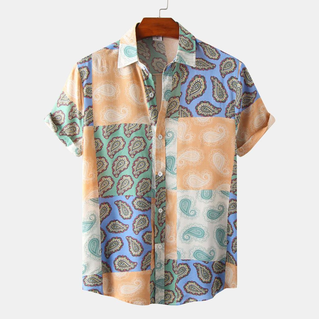 2022 Summer Men's Short Sleeve Floral Shirt - European and American Style
