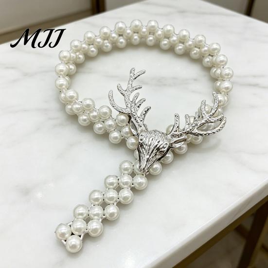 Curtain Tiebacks for Gauze Curtains Deer Head Tieback, Faux Pearl Beaded Stretch Holder, Rental Friendly Holders Adjustable Holdback Bedroom