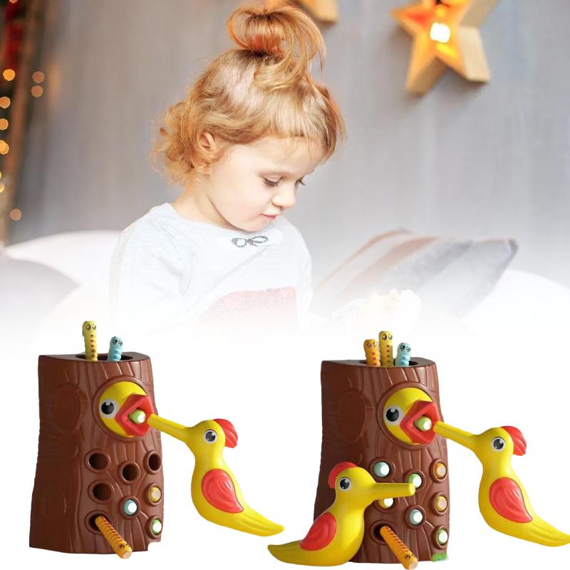 Baby Montessori Toddler Toy Magnetic Woodpecker Catching Worms Game Feeding
